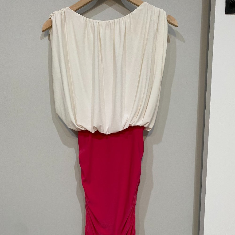 White & Pink Mini Bodycon Stretch Dress - Size: S - Picture 3 of 3
